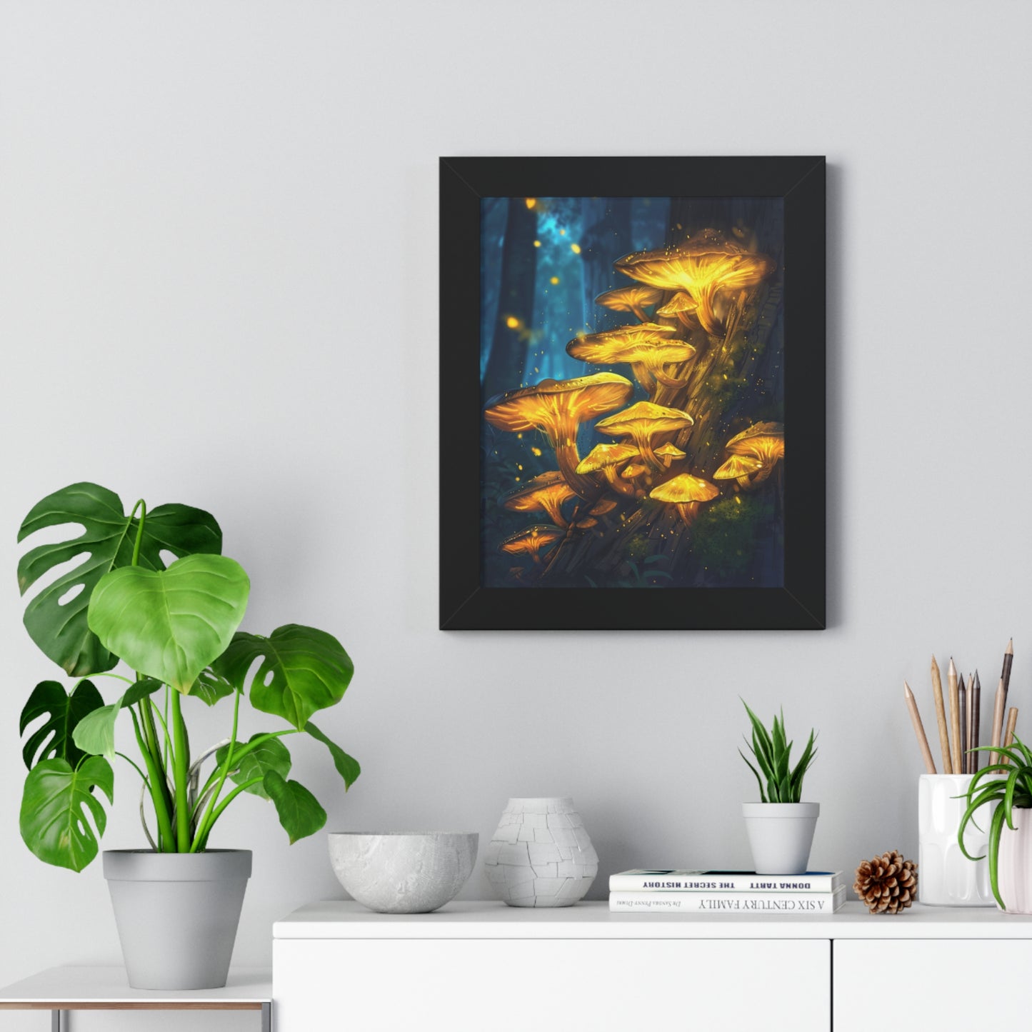 Golden shroomz mushroom painting poster